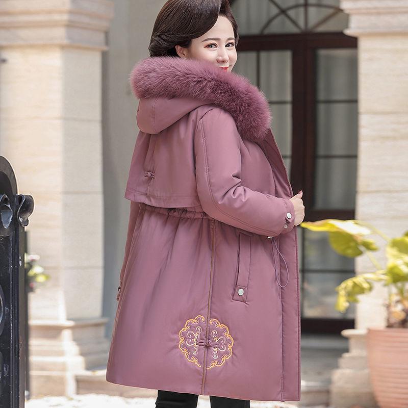 Mom's Mid-Length Autumn Winter Down Cotton Coat - New Style Plus Velvet for Middle-Aged & Elderly Women