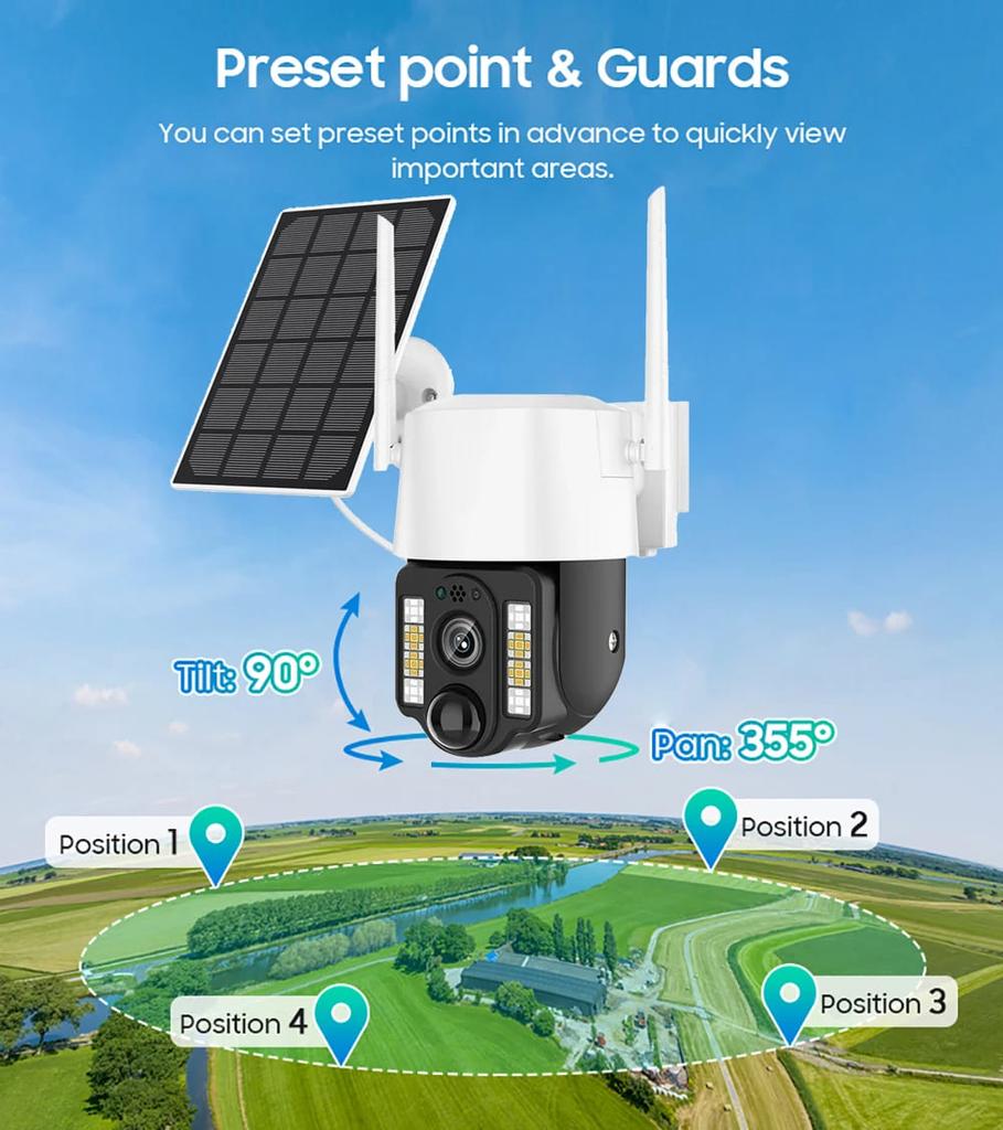 LS VISION Solar 4G SIM Card Smart Camera WiFi IP Outdoor Wireless Camara Waterproof CCTV Home Security Protection Built In Battery With Solar Panel