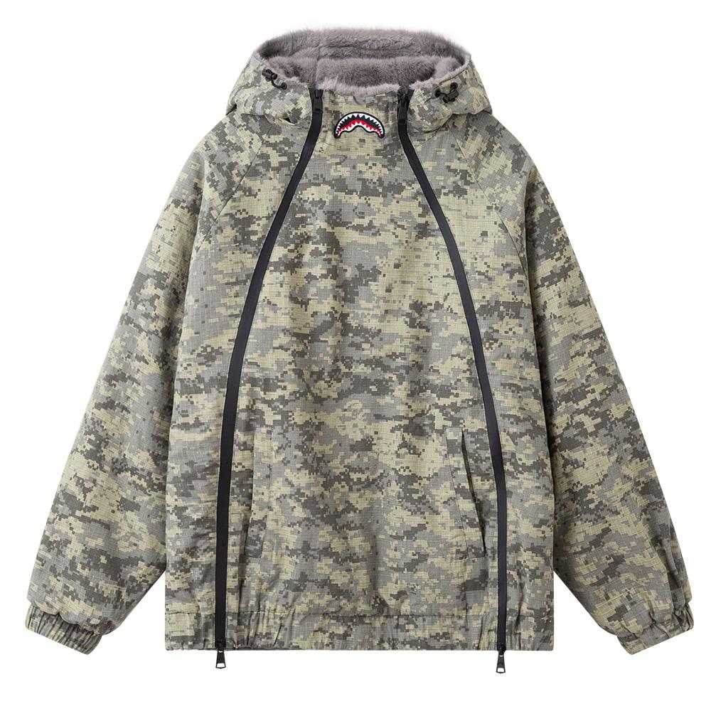 Sprayground Small Logo Shark Mouth Embroidered Double Zipper Spring Autumn Hooded Jacket Unisex Jacket Military-Green WE041111
