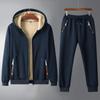Men's Winter Fleece Lined Lambswool Coat and Pants Set - Outdoor Casual Sportswear, Plus Size Available