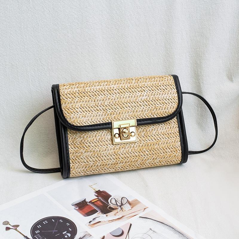 Women's Bag New Fashion Casual Rattan Woven Lock Crossbody Small Square Bag Shoulder Bag