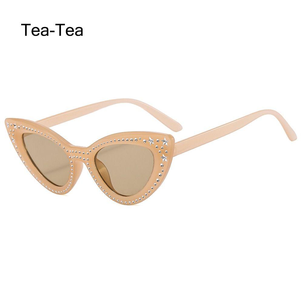 Stars Decor Cat Eye Sunglasses for Women Diamond Sun Glasses Rhinestone Bling Shades Y2K Cycling Driving Eyewear