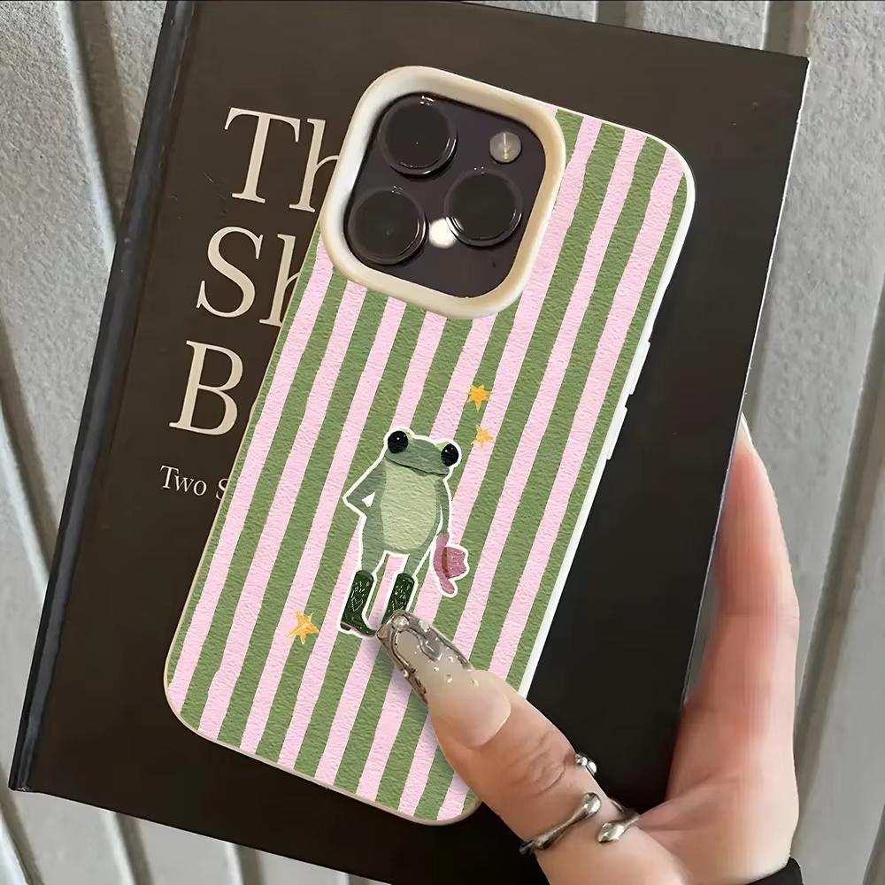 Funny Cowboy Frog Pattern Lychee Soft Phone Case For iPhone 17 16 15 14 13 12 11 Pro Max Air 14 15 Plus X Xs XR Shockproof Cover