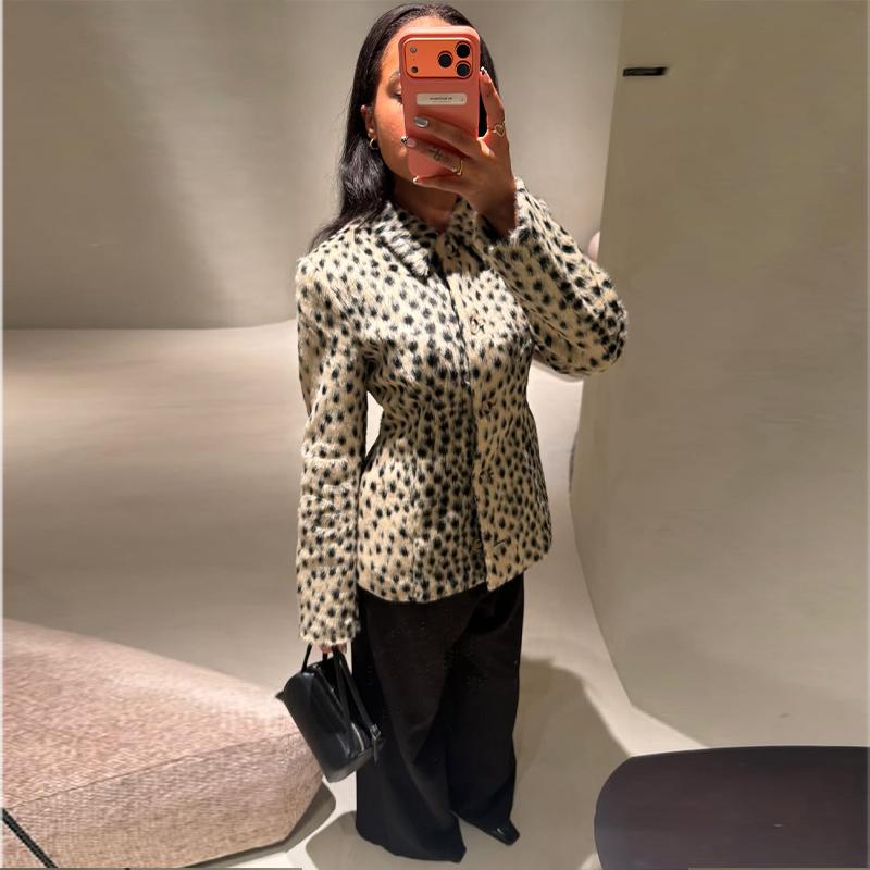 Leopard Print Women Winter Coat Faux