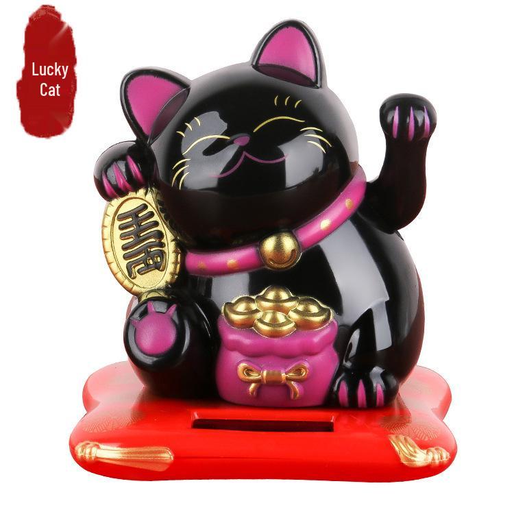 2.5-Inch Solar Powered Waving Maneki-neko Cat Car Decor Gift