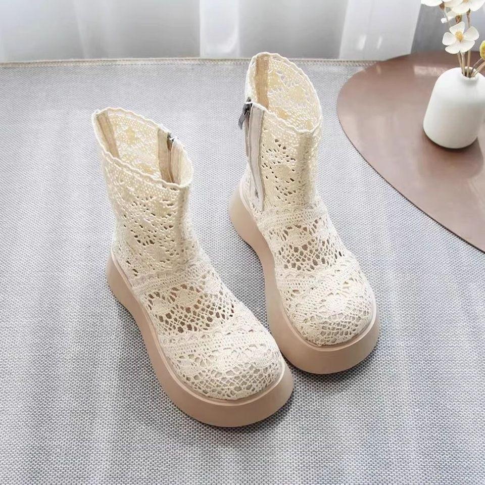 Vintage thick-soled Roman cool boots for women's 2025 summer new fashion set-toed high-top sandals heightened zipper short boots