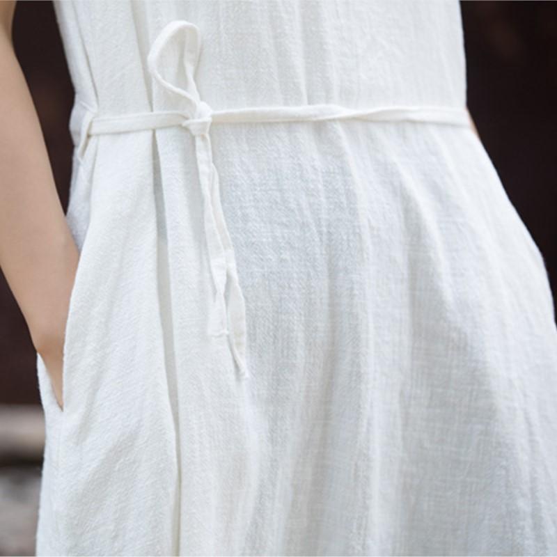 Johnature Ženy Ležérní Bandáž Šaty bez rukávů Letní Jednobarevné Oblečení Vintage Dámské šaty s výstřihem