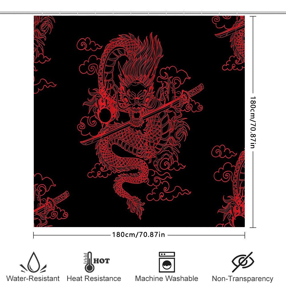 Dragon Shower Curtain Japanese Art Mythical Beast Tapestry Home Decor Washroom Divider Panel Oriental Style Bathroom Accessories