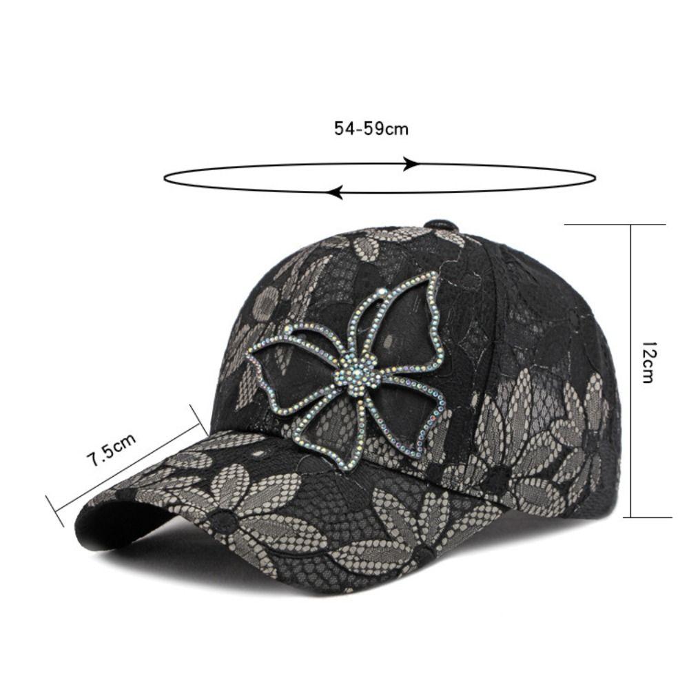 Atmungsaktive Spitze Floral Baseballkappe Netz Verstellbar Strass Schmetterling Baseballhut Outdoor Sonnenhut Für Mann Frau Unisex