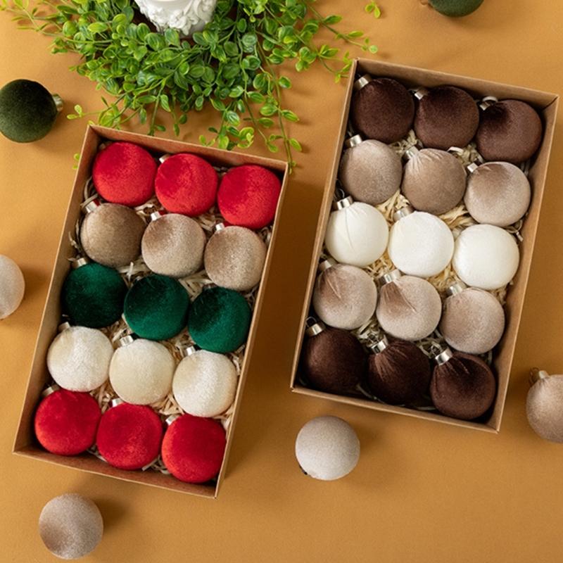 15 Piece Velvety Baubles Hanging Ornament Christmas Tree Ball Decoration Set for Holiday Tree Styling, Wreaths, Mantel Gift Wrapping