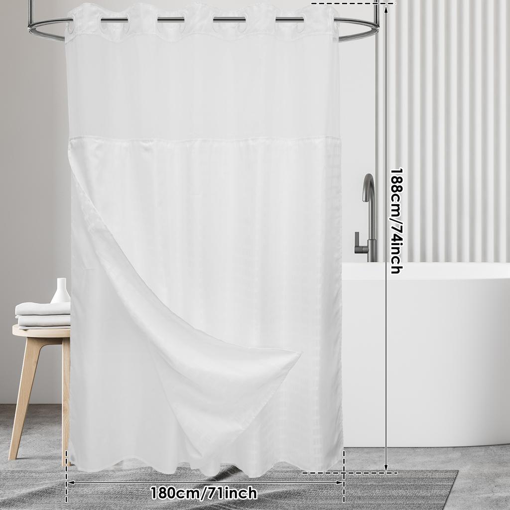 Waterproof Shower Curtain 180x188cm No Hook Shower Curtain Double Layer with Snap Contemporary Design Hotel Bathroom Curtain