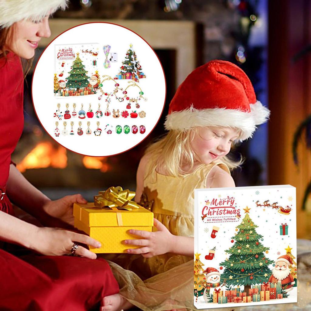 Calendar Advent Charm Christmas Countdown Calendar Bracelets Making Kit 24-Days Jewelry Making Supplies For Kids Teens Women