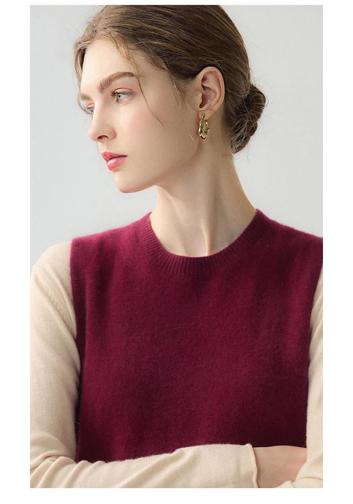 Lekasha Pure Cashmere Twelve-Needle Sleeveless Knit Vest for Autumn/Winter