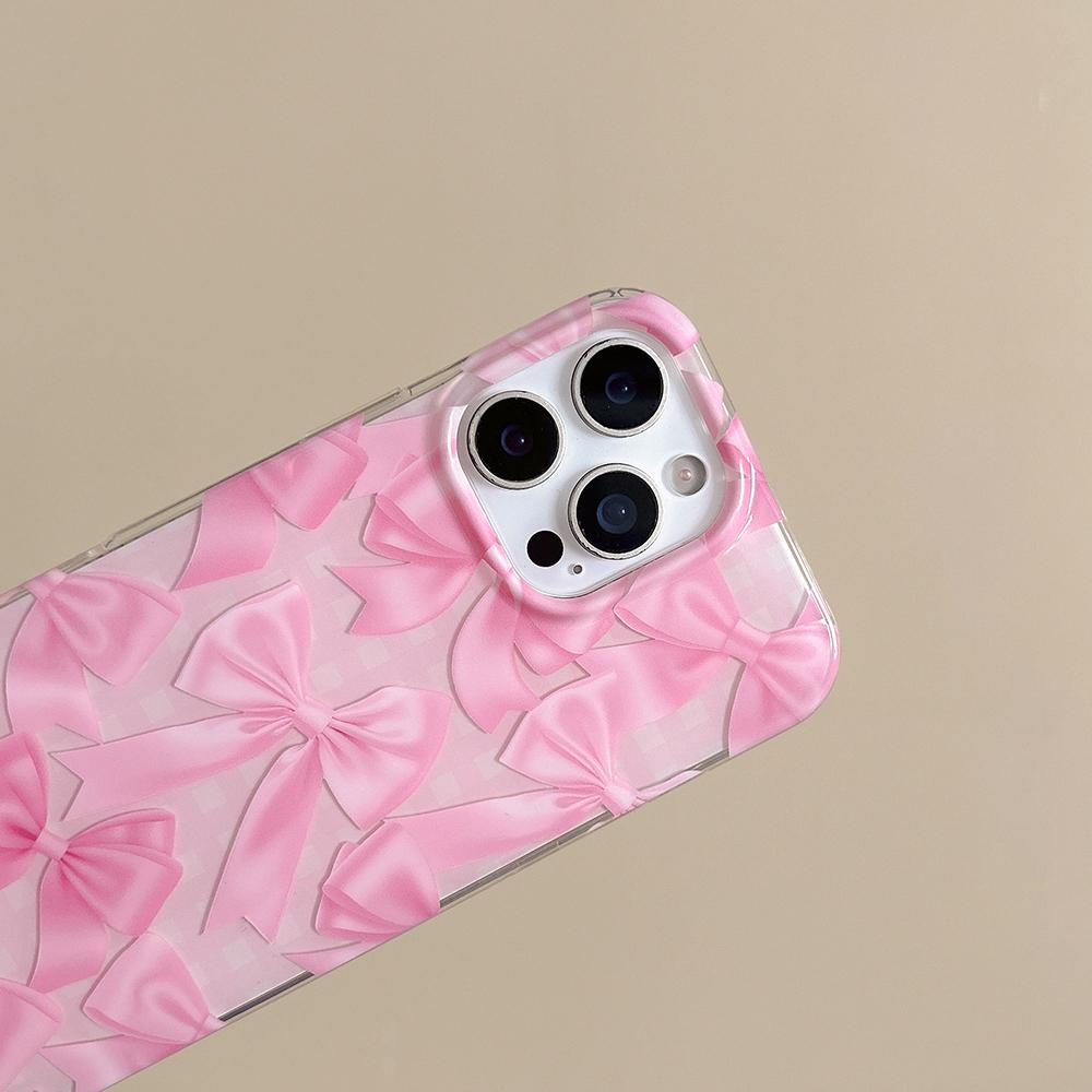 Süße Vollbild-Handyhülle mit rosa Schleifen für iPhone 13 15 14 16 Pro Max Stoßfeste Schutzhülle Niedliche Hülle für iPhone 17 ProMax