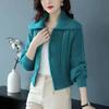 Short high-waisted autumn and winter cardigan women's knitted sweater with zipper sweater jacket loose lapel thick thread thickened