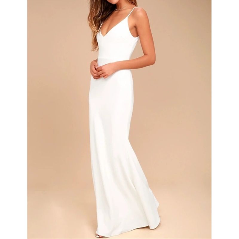 

Export Orders Fashion Beautiful Personality French Romantic Slim Fit Slimming Spaghetti Straps V Neck Elegance Banquet Party Dress Elegance White L