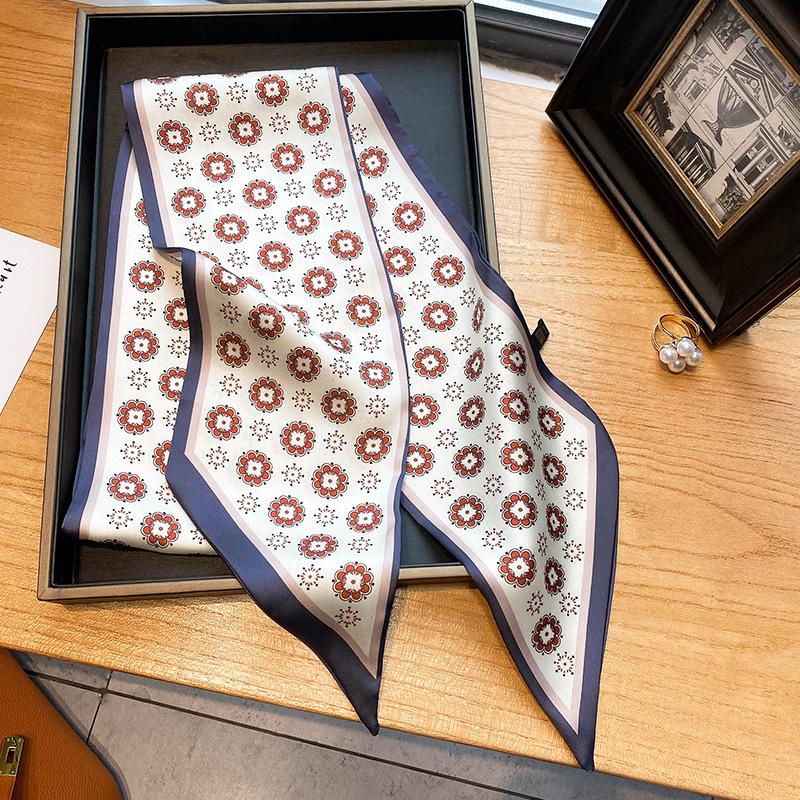 Luksuriøst langt silkeskjerf for kvinner, dyre- og hesteprint, tynt smalt skjerf, veskebånd, hårbånd, sløyfe, skjerf, damehalsklut