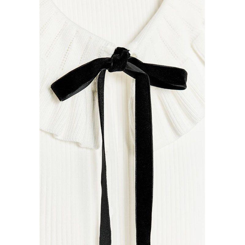 Summer New Product Women's Clothes French Color Contrast Patchwork Bowknot Decoration Warp Knitting Lead Polo Collar Top 4770171