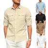 Chemise Homme Double Poche Mélanges de Coton Chemise à Manches Longues Chemises Décontractées de Vacances