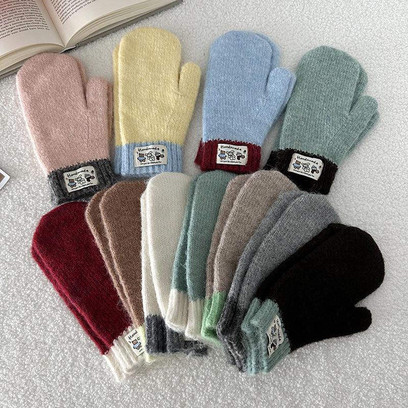 Solid Color Winter Wool Gloves Thicken WarmPlush Furry Fingerless Gloves Knitted Mittens Autumn Outdoor Hand Warmer Mittens New