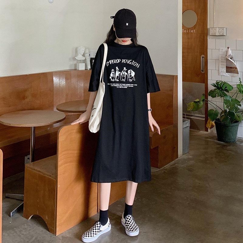 

Pull frame cotton spring and summer new large size fat MM dress casual short sleeve t-shirt women One size fits all чёрный