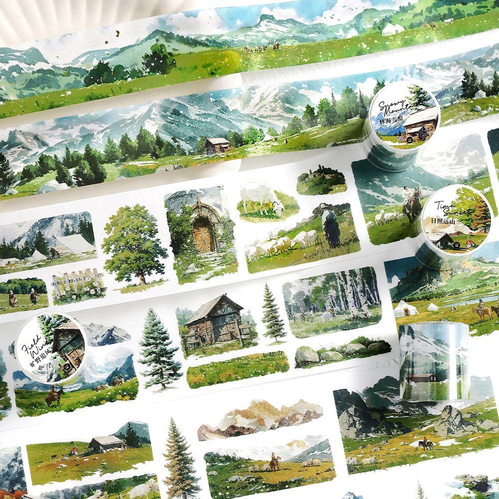 Mr. Paper, Landscape Grassland Themed Adhesive Tape Stickers, Photo Frames, Greeting Cards, Scrapbooks, Decorative Stickers