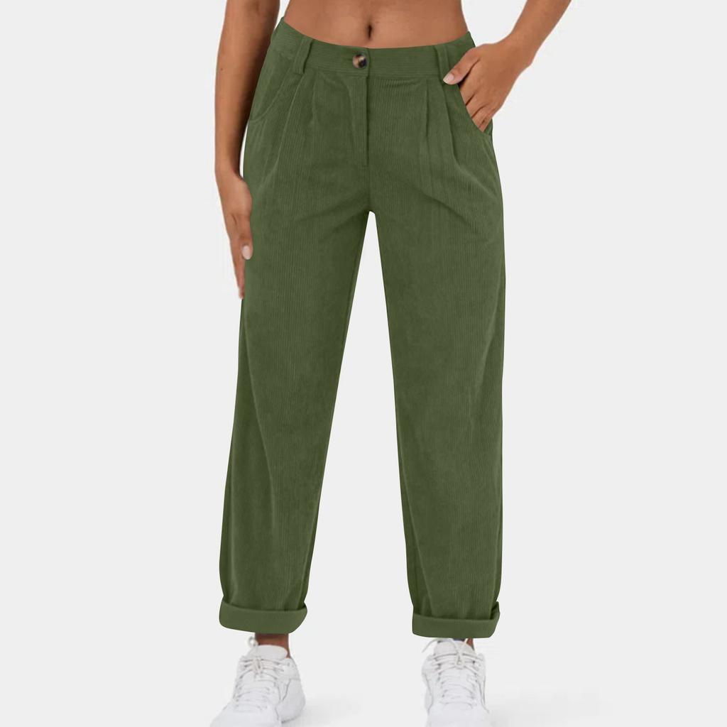 Women's Casual Button Pocket Corduroy Straight-leg Pants