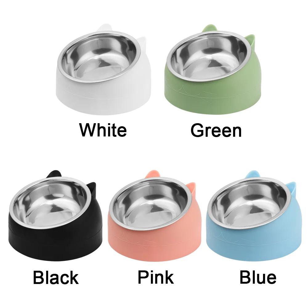 Cute Cat Dog Bowl Protect The Cervical Spine 15 Degree Tilted Pet Stainless Steel Fall-resistant Durable Food Bowl Pet Supplies