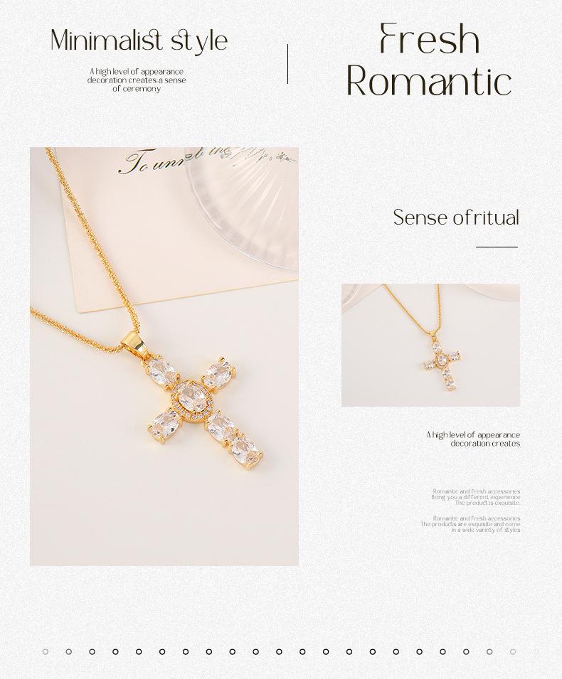 Elegant Zircon Cross Necklace - Luxury Niche Design, Versatile Sweater Chain