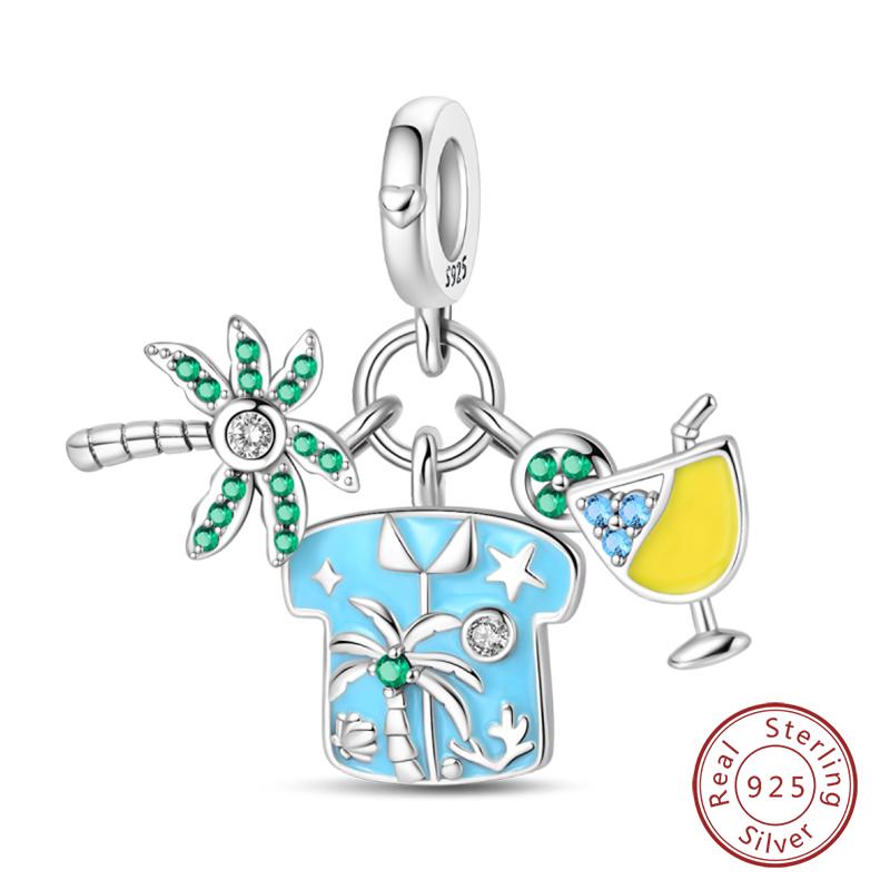 New Summer Day Copper Seaside Sailboat Coconut Tree Sunglasses Camera Charms Beads Fit Diy Copper Bracelets Jewelry