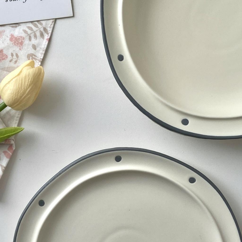 Japanese Minimalist Tableware Korean Ins Style Ceramic Cake Plate Polka Dot Plate Good-looking Plate High Beauty Breakfast