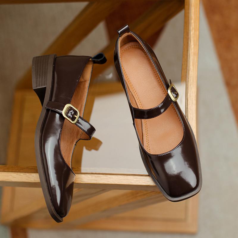 Chaussures Mary Jane Femme à Talon Bas - Bout Rond, Boucle Circulaire, Cuir Souple, Pour Bureau Et Occasion Formelle