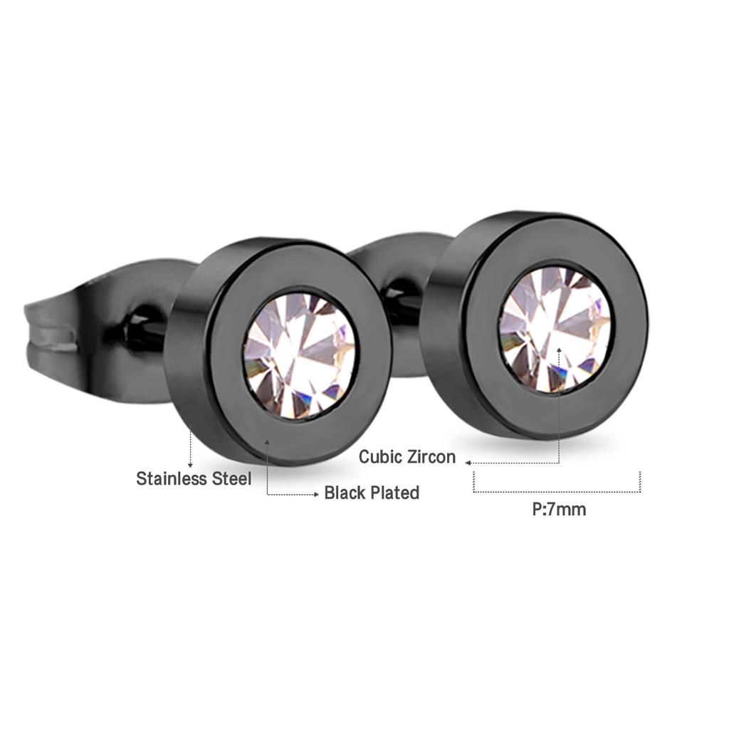 Stainless Steel Acrylic Crystal Stud Earrings for Women Men Punk Roman Number Clear Black CZ Bling Fashion Ear Jewelry