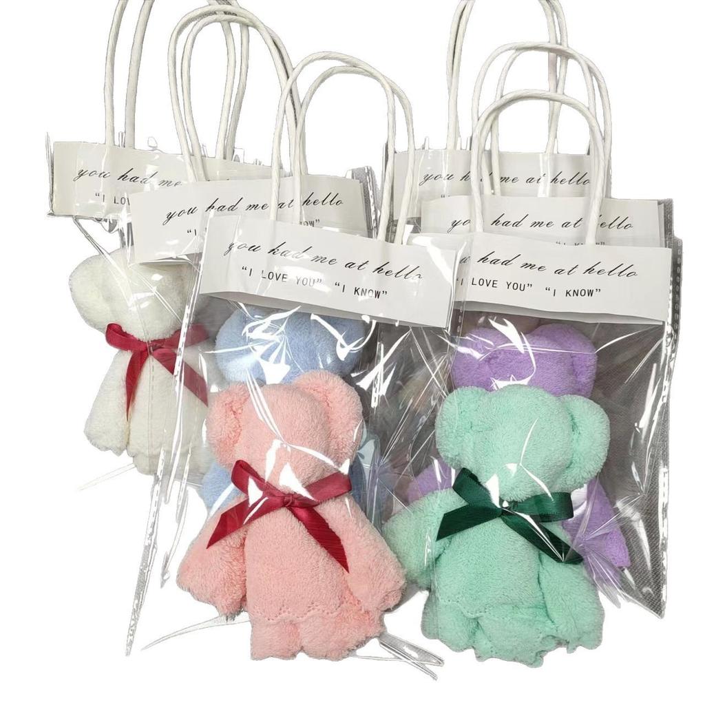 Set of 6 Soft Plush Bear Towels with Bag, Functional Cartoon Doll Gifts, Home Decor, Room Decoration, Birthday Party Supplies