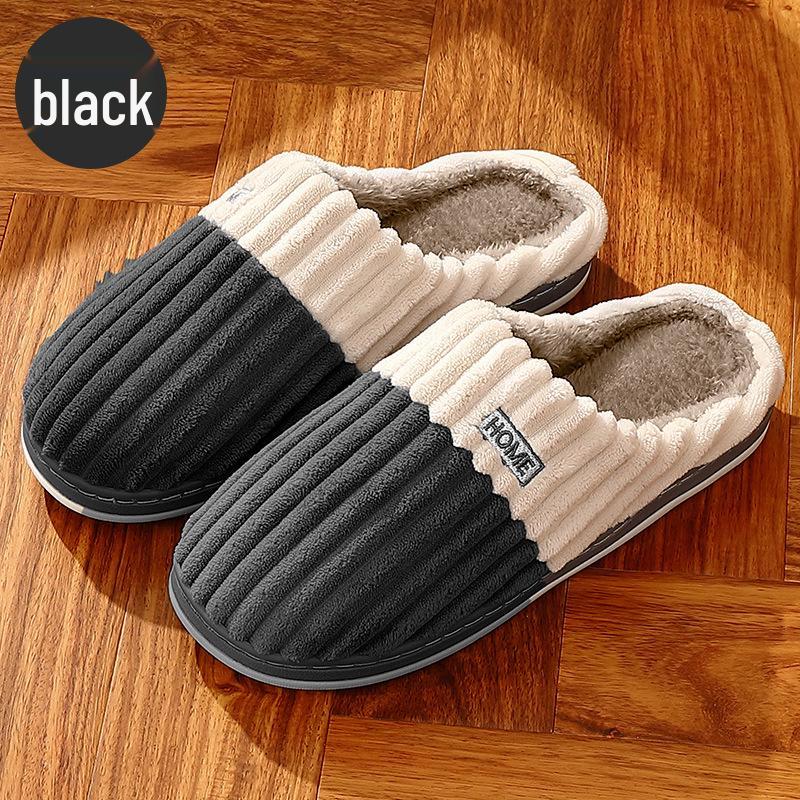 Men's and Women's Color Block Plush Cotton Slippers - Warm, Non-Slip, Indoor Footwear for Autumn and Winter