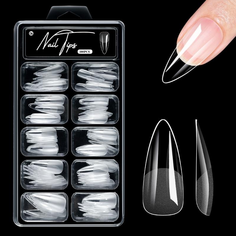 Alomd/Coffin/Square/Stilettos Fake Nail Tips,Clear Acrylic False Nail 10Sizes Press On Nail for DIY Nail Extensions