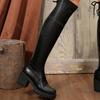 Comemore Autumn and Winter New Black Knee High Boots for Women Leather Chunky High Heels Female Long Botas Women's Shoes
