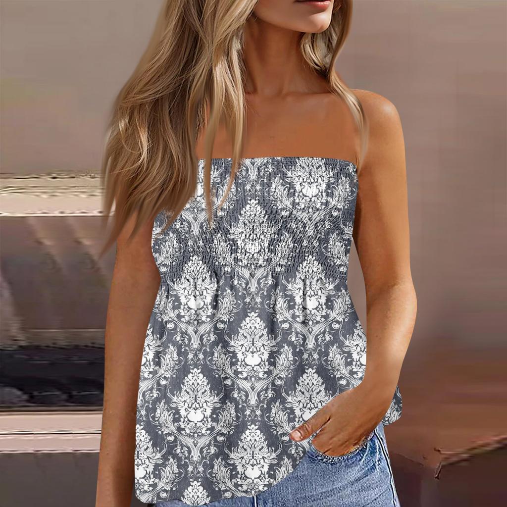 Modisches Sexyness Damen-T-Shirt-Top mit tiefem Rückenausschnitt, elastisch, Retro-Streifenmuster, trägerlos, figurbetont