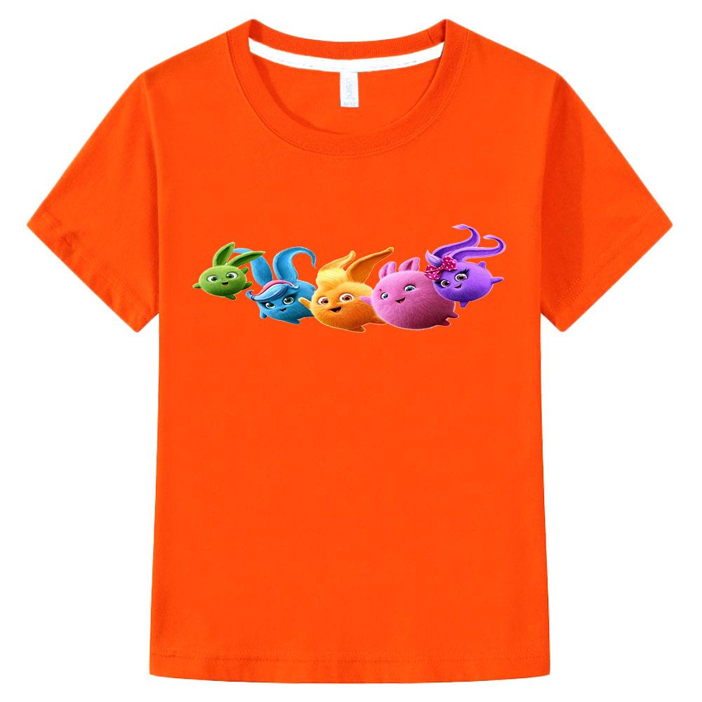100% Cotton Sunny Bunnies Children's T-shirt Cute Rabbit Cartoon Print Girls Tops Boys Tees Fashion Kids Summer Clothes Short Sleeve  Anime T-shirt