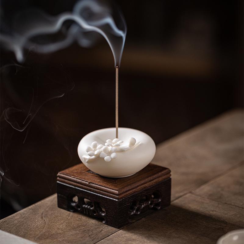 White Porcelain Plum Blossom Incense Holder: Handmade Vertical Stand for Indoor Use