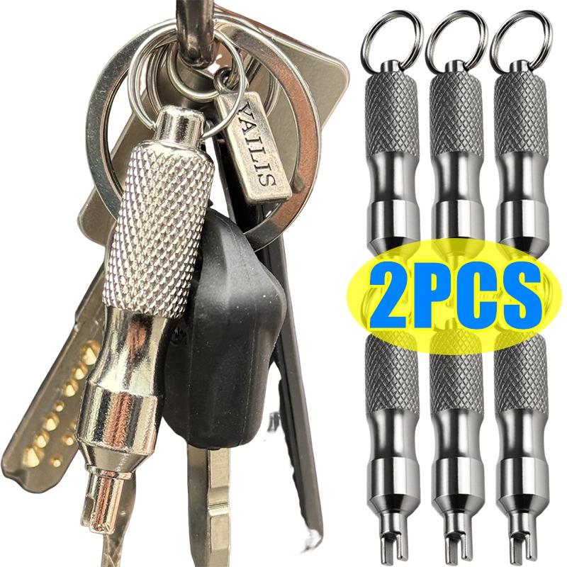 Stainless Steel Valve Core Remover Wrench Keychain Tire Repair Tool For Car Motorcycle Bike Car Universal Portable Pocket Silver Stem Caps1