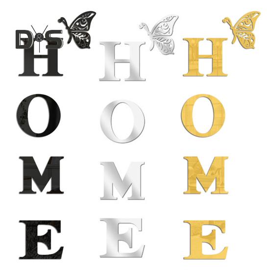 Mirror Home Letter Signs Acrylic Wall Stickers Letters Reflective Wall Decals for Living Room Bedroom Kitchen