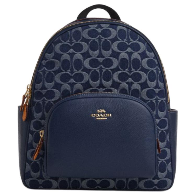 

Coach Court 28 Logo Zip Closure Fabric And Leather Backpack Large Women Backpack Denim-Blue Natural CZ778-IMXIA Basic Set (Bag+Dust Bag)