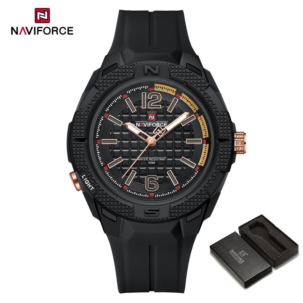 Naviforce Original Light Quartz Watch for Men Boy Luminous Pointer 50m Waterproof Silicone Strap Outdoor Fashion Men Watch NF7126