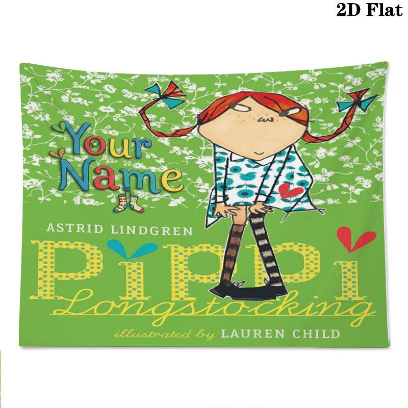 Pippi Longstocking Custom Name Wall Tapestry Aesthetic Wall Hanging Printed Fabric Blanket Decorative Tapestries for Bedroom Living Room Home Decor