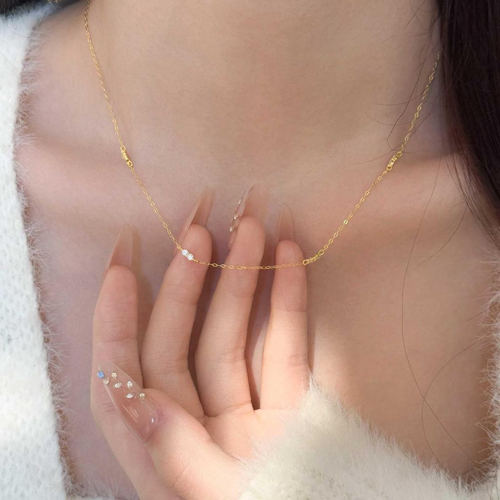 18K Gold Plated S925 Sterling Silver Teardrop Zircon Necklace for Women, Minimalist Clavicle Chain