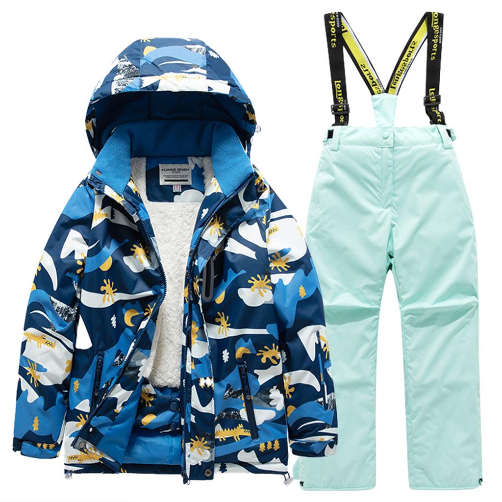 Children's Fashion Skiwear Set Boys' And Girls' Thickened Waterproof Warm Ski Suit Jacket And Trousers Outfit Set