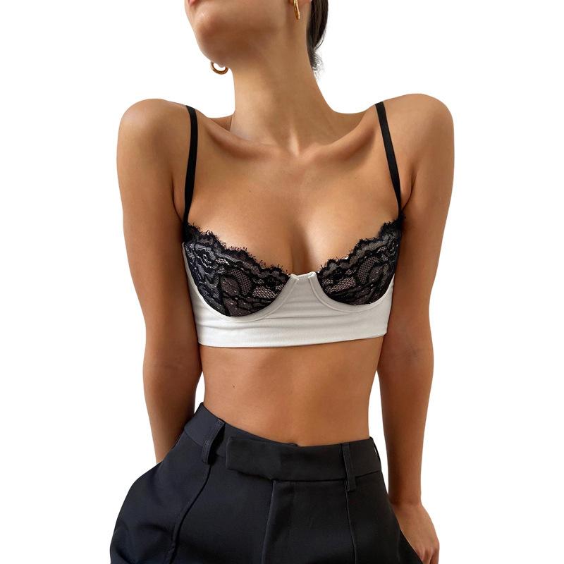 ISN European and American style summer new women's fashion suspender one-word shoulder short navel slim small vest women