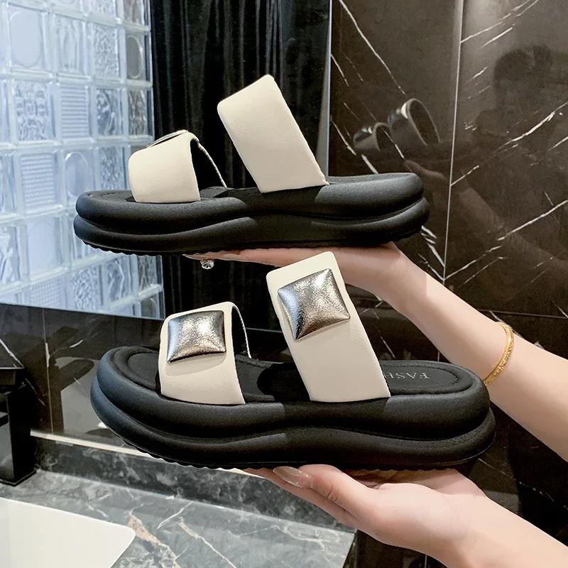 Fashion Platform Slippers Women's Wear Fashion Style Increase Sandals Casual Everything Muffin Beach Thick Shoes Wedge Slides High Heels