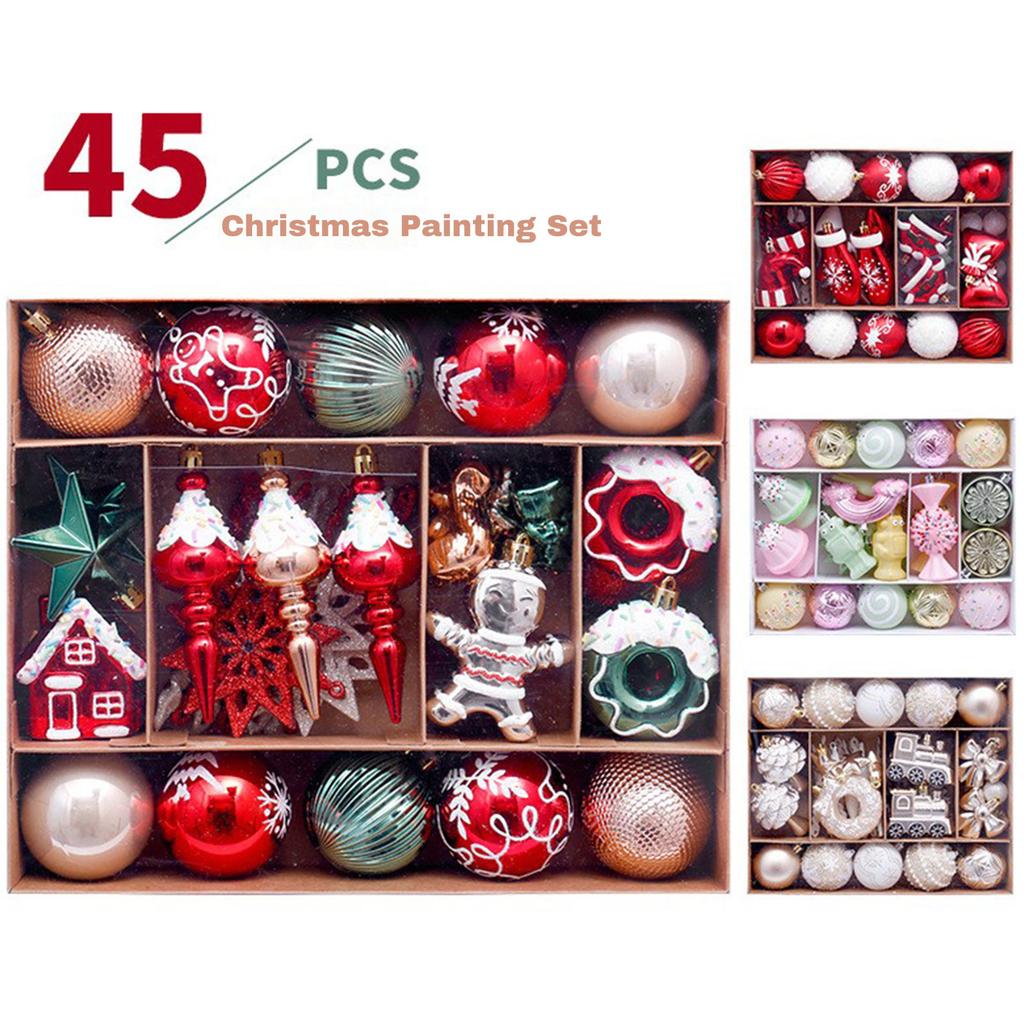 Christmas Decorations, Painted Christmas Balls Set, Christmas Tree Pendant,45pcs,christmas Tree Decorations